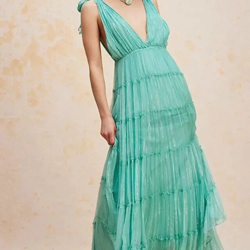 Free People FP One Milani Maxi Dress Tiered V Neck Gown NWD S - Picture 1 of 10